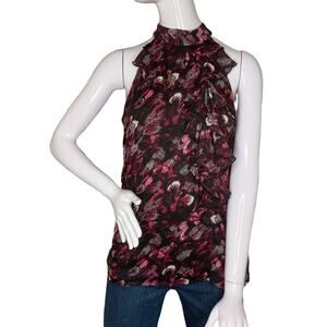 B DESIGN Top Ruffles on Front Sleeveless Size S Black Floral